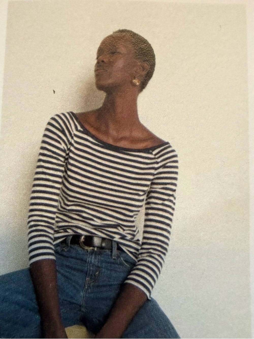 Nation LTD Striped Boatneck Long Sleeve Top - Navy & White Size Large 921